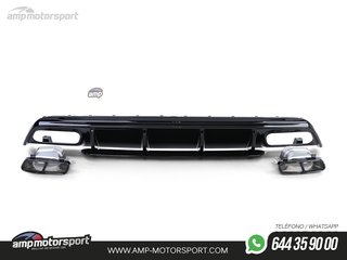 DIFUSOR TRASERO NEGRO BRILLO CON COLAS NEGRAS PARA MERCEDES CLASE A W176