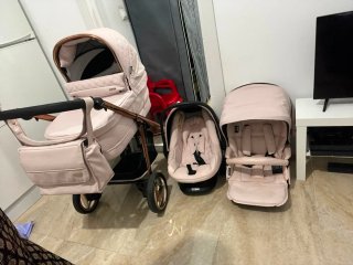 Carrito bebecar bebé y silla coche rosa