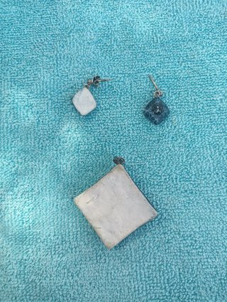 Juego Colgante y Pendientes Cerámica Plata