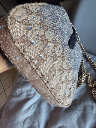 Borsa Gucci Beige con Strass e Catena Oro