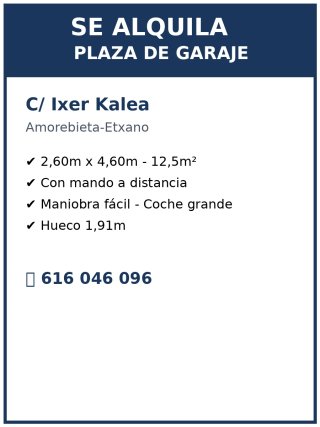 Parcela de garaje en alquiler