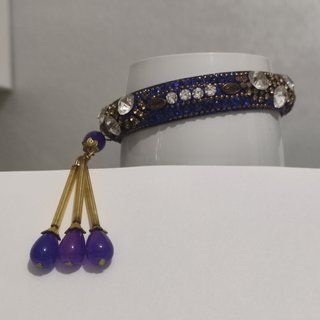 3 Pulseras Azul Morado con Dijes outfit accesorios