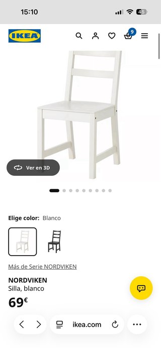 6 Sillas de madera blancas con cojín gris