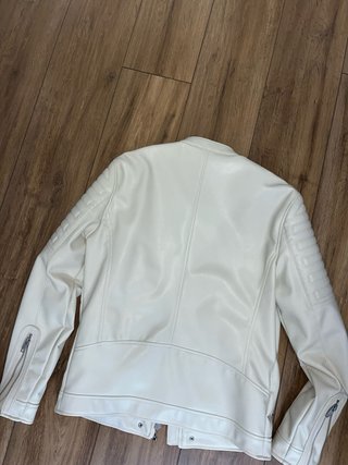 Cazadora Biker Zara Man Blanca Piel Sintética