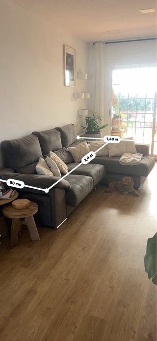 Urge Sofá Chaiselongue 3 plazas  de ante gris.