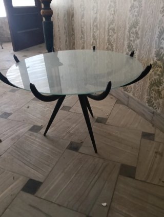 Mesa de centro araña antigua cristal y madera