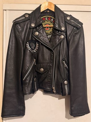 Cazadora Biker Cuero Negra
