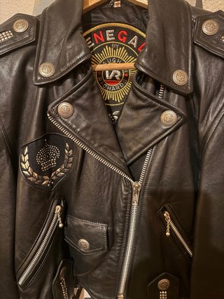 Cazadora Biker Cuero Negra