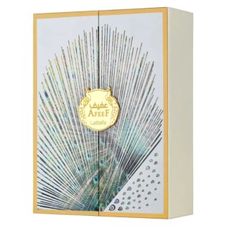 Lattafa Afeef Perfume Dorado con Pavos Reales