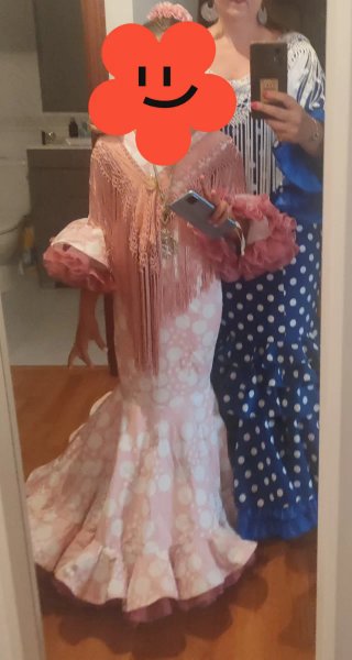 Traje de flamenca niña rosa y blanco