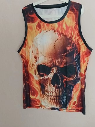 Camiseta sin mangas calavera fuego