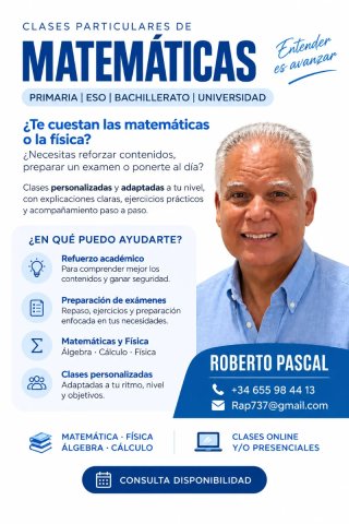 Clases de matemáticas y física a domicilio.