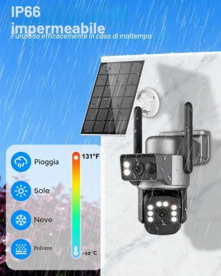 Telecamera WiFi Solare 4K 8MP Doppio Obiettivo PTZ