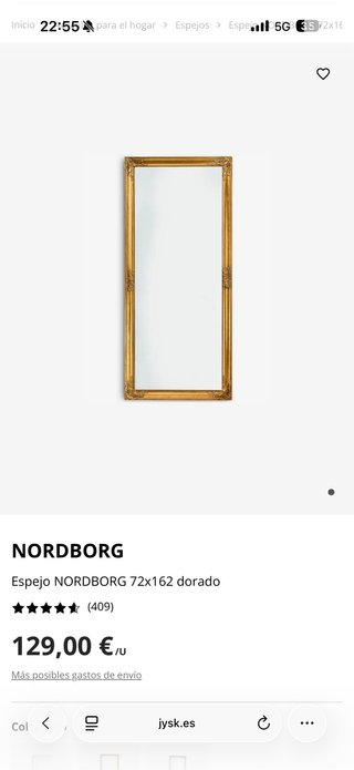 Espejo dorado 72x162 Dorado