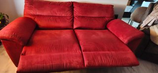 Sofá 3 plazas, reclinable automático, rojo vino.