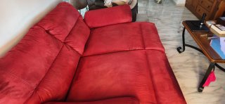 Sofá 3 plazas, reclinable automático, rojo vino.