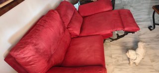 Sofá 3 plazas, reclinable automático, rojo vino.