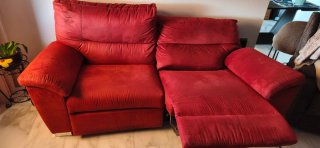 Sofá 3 plazas, reclinable automático, rojo vino.