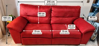Sofá 3 plazas, reclinable automático, rojo vino.