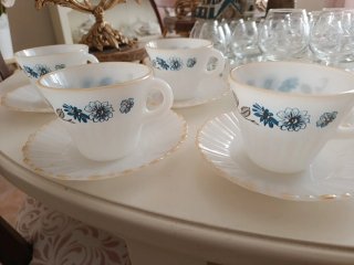 4 Tazas y Platos Porcelana Vintage Flores Azules