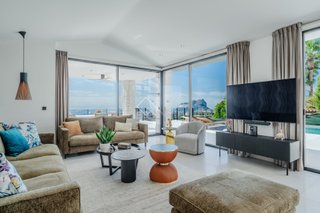 Sofá modular y sillón tela