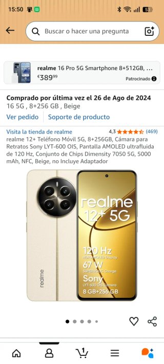 Realme 12 5G 256GB Dorado. PRECINTADO.