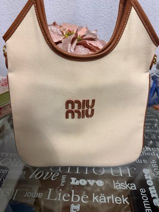 Bolso tote estilo lona y piel (inspiración Miu Miu