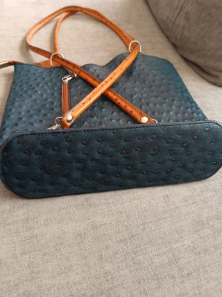 Bolso Mochila Piel Italiana Azul Marrón