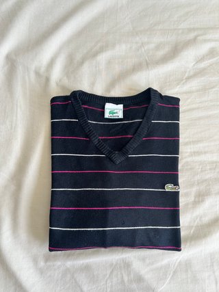 Jersey Lacoste rayas negro y fucsia