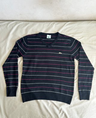 Jersey Lacoste rayas negro y fucsia