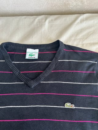 Jersey Lacoste rayas negro y fucsia