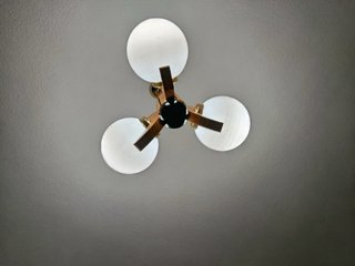 Lámpara de techo madera y cristal antigua