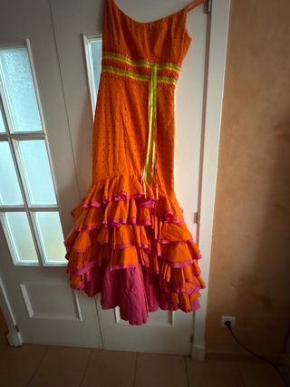 Traje de Flamenca Naranja y Rosa