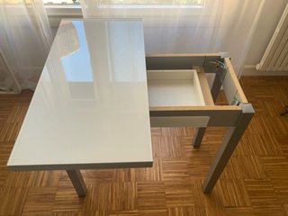 Mesa extensible cristal blanco 40x80
