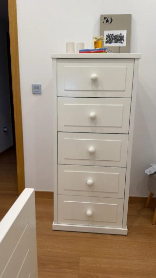 Cómoda de madera 5 cajones blanca