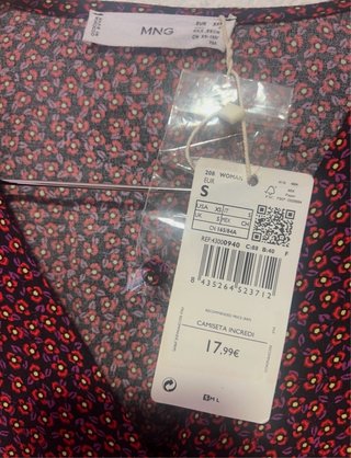 Talla S. Vestido estampado manga larga MANGO.