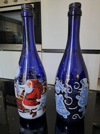 2 Bottiglie Natalizie Blu Decorate