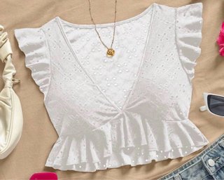 Blusa Shein blanca bordada volantes