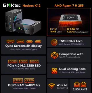 GMKtec Nuckbox K12, 32GB RAM, 1.TB+256Gb SSD