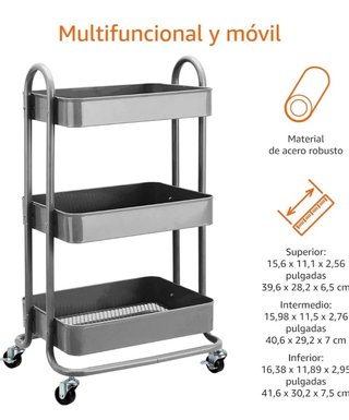 Carrito Multiuso Amazon Basics 3 Niveles Gris