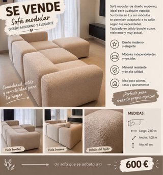 Sofá modular beige diseño moderno