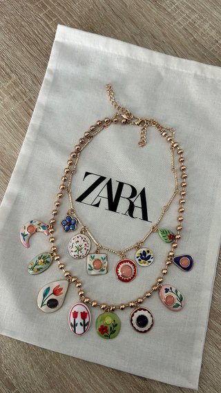 Collar Zara Doble Cadena Charms Flores