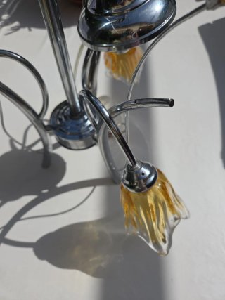 Lámpara de techo colgante plateada cristal ambar.