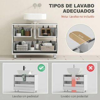 Mueble Bajo Lavabo 2 Cajones 80x30x60cm Blanco
