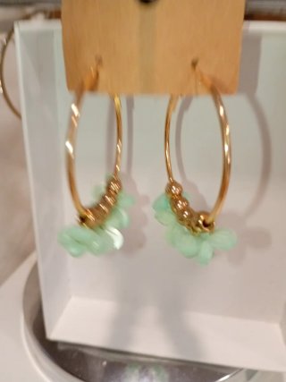 Pendientes Aro Dorados con Piedras Verdes