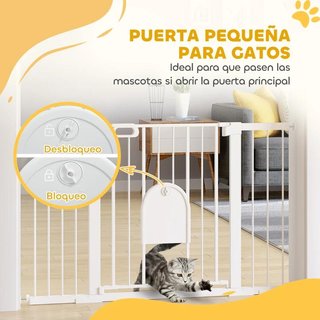Barrera Perros 75-131cm Puerta Pequeña Blanca