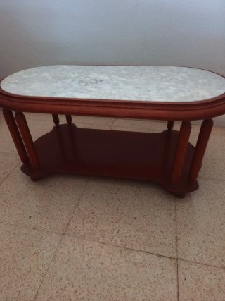 Mesa auxiliar antigua mármol y madera