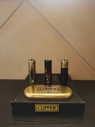 Set 3 Accendini Clipper Oro Nero
