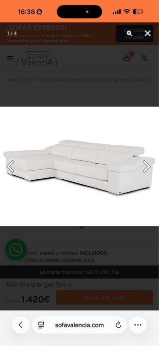 Sofá 3 plazas chaise longue antiarañazos