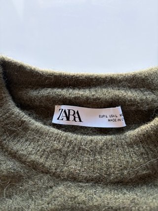Jersey Zara Lana Verde Militar Cuello Redondo